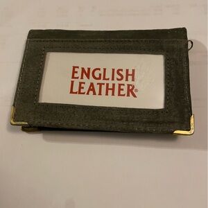 English Factory Gray Leather ID Card Holder with Gold Corners wallet